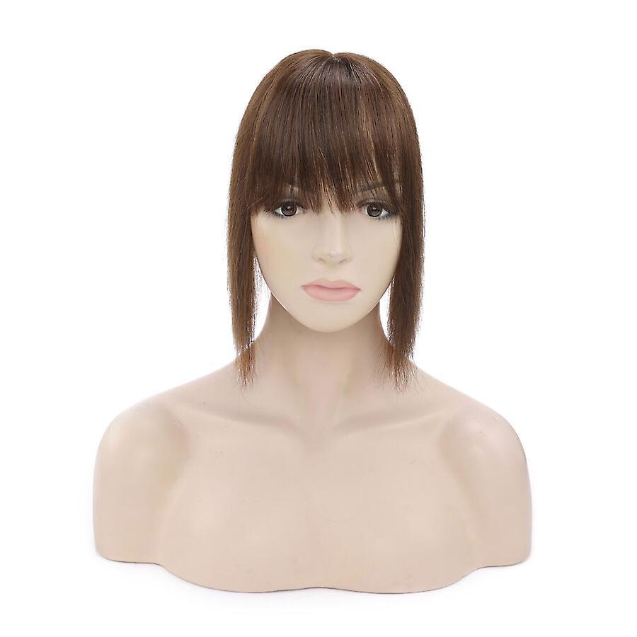 Sego Human Hair Topper with Bangs Silk Breathable Topper Hairpiece medium brown 18inch