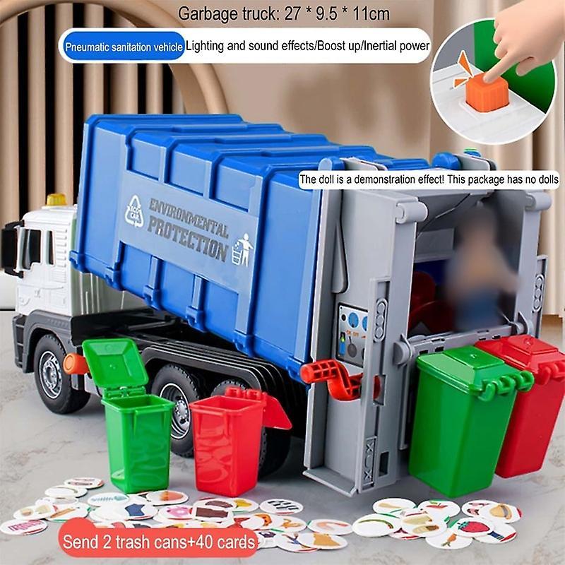 Children Toys City Garbage Truck Model Diecast Plastics Garbage Sorting Sanitation Vehicle Car Sound Light Kids Christmas Gifts Toy Cars Blue