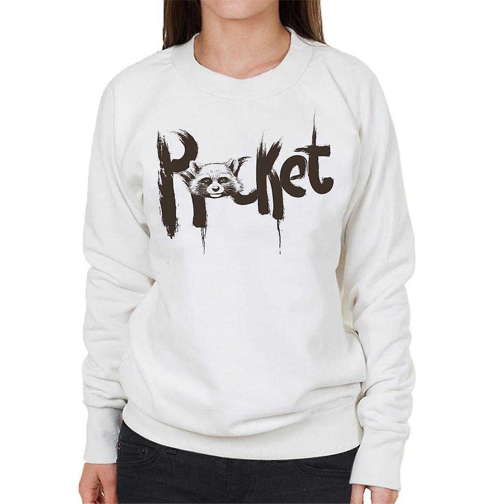 Marvel Guardians Of The Galaxy Rocket Paint Text Women's Sweatshirt White Medium