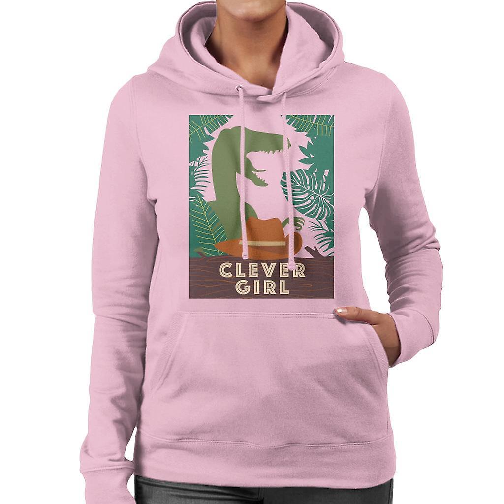 Jurassic Park Velociraptor Silhouette Clever Girl Women's Hooded Sweatshirt Light Pink Small