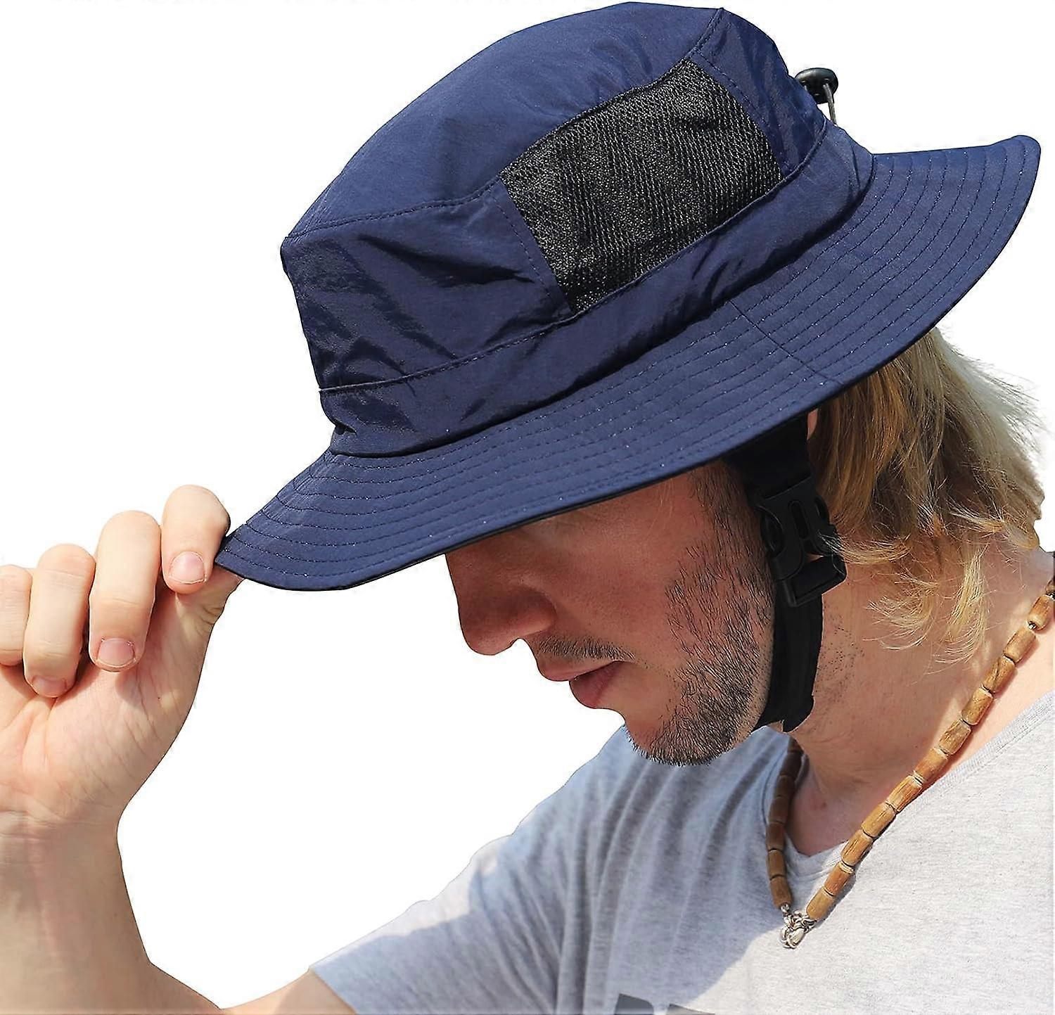 Uta Sun Hat for Men UPF 50+ UV Protection with Chin Strap Foldable Safari Hat Wide Brim Bush Hat for Outdoor Travel darkblue