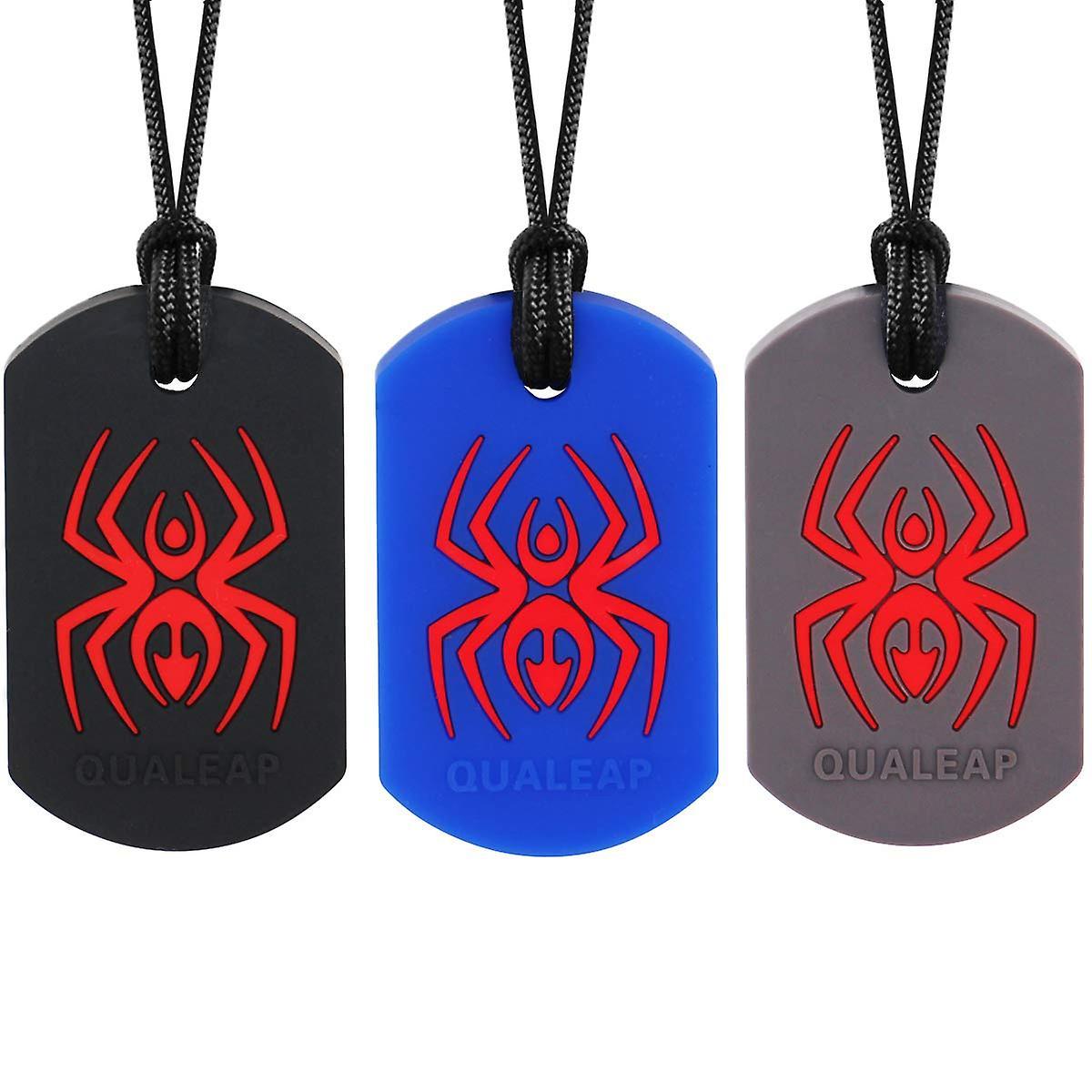 Wjiaer Spider Sensory Chew Necklace For Kids, Boys Or Girls (3 Pack) - Chewing Necklace Teething Necklace Teether Necklace Chew Toys - Teething Toy...