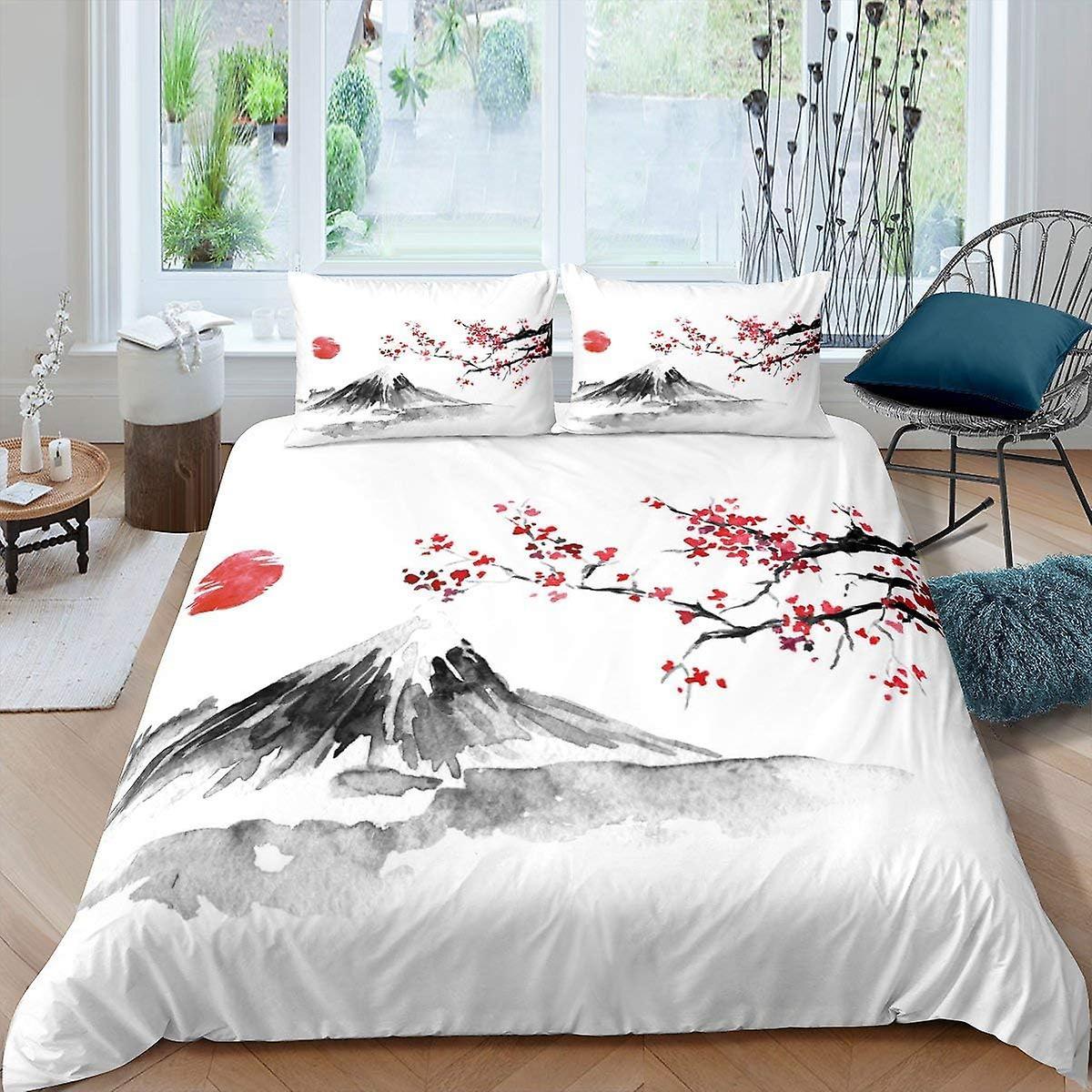 Japanese Style Microfiber Bedding Duvet Cover Sets 1 Duvet Cover And 1/2 Pillowshams Cherry Blossom 220x240cm