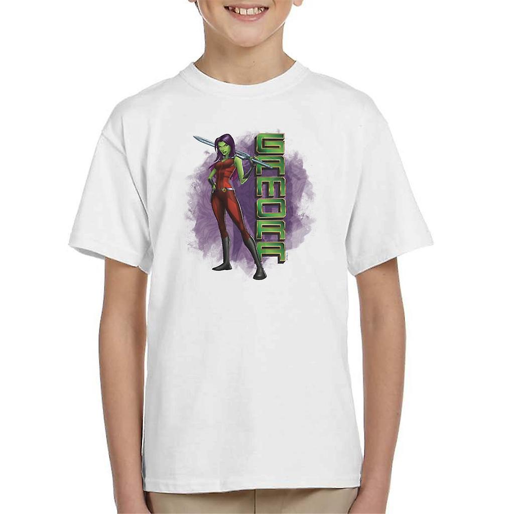 Marvel Guardians Of The Galaxy Cartoon Gamora Sword Pose Kid's T-Shirt White X-Small (3-4 yrs)