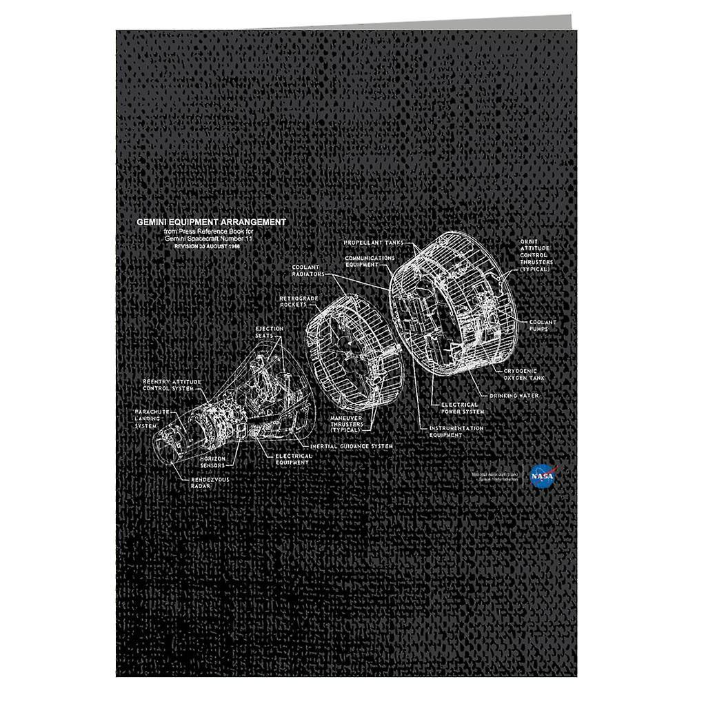 NASA Gemini Spacecraft Schematic Greeting Card Black 14.5 x 21cm