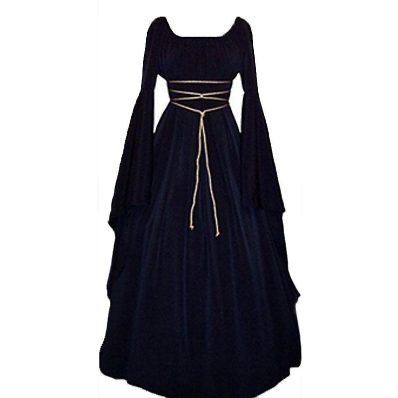 Manchalk Women Halloween Renaissance Medieval Maxi Dress Gothic Cosplay Costume Navy Blue S