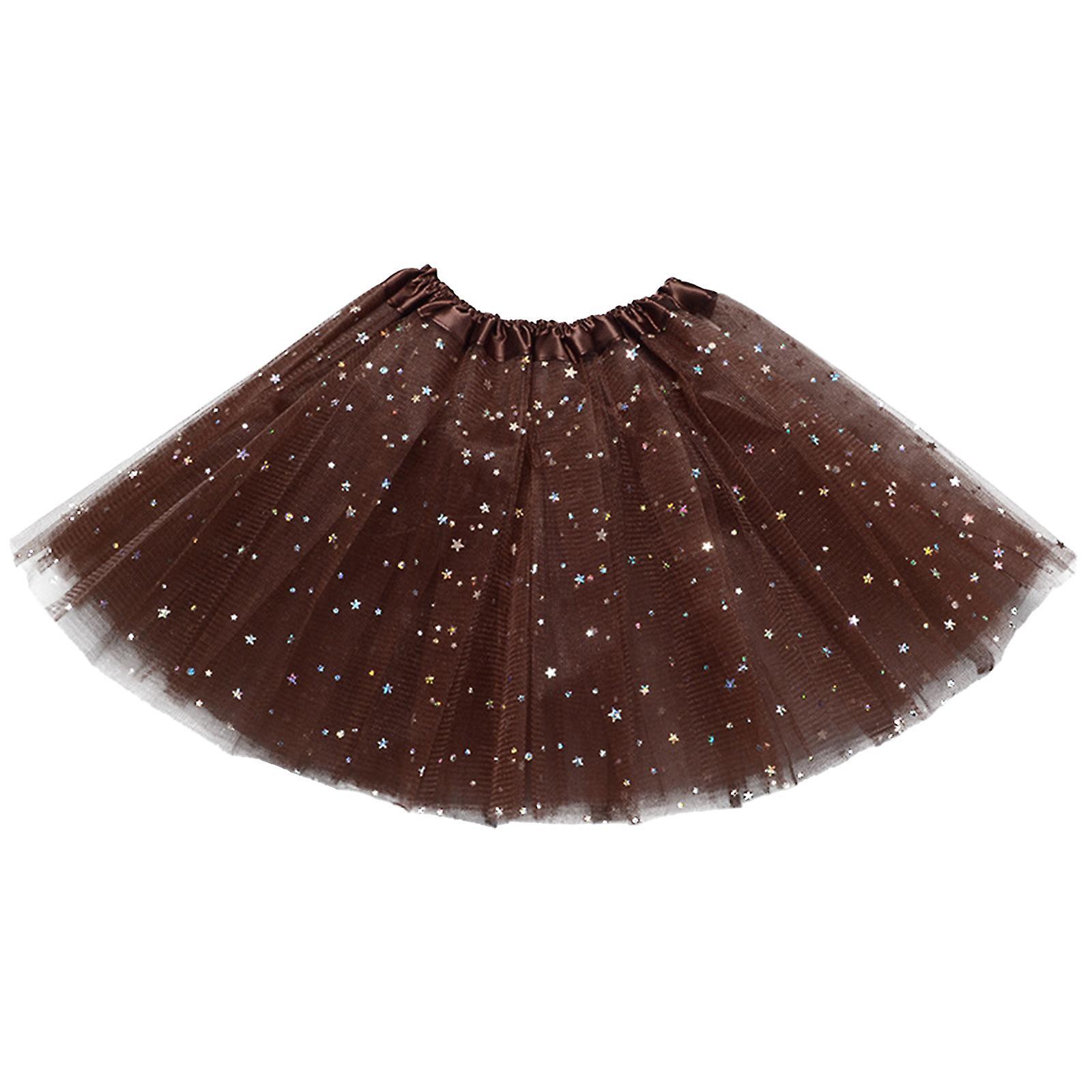 Taishh Womens Pleated Gauze Short Skirt Adult  Dancing Skirt Star Sequin Gauze Dress Brown One Size