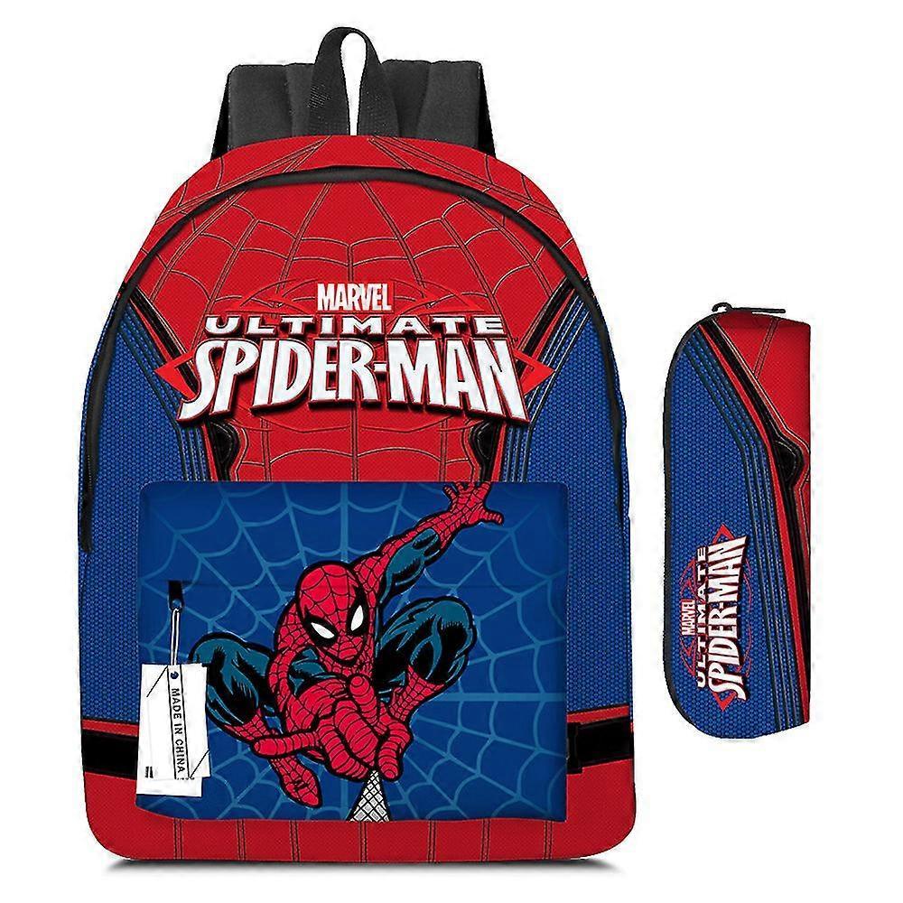 Lequeen Kids Boys Girls Spider-man Print Backpack Rucksack Large Capacity School Bags Pencil Case A