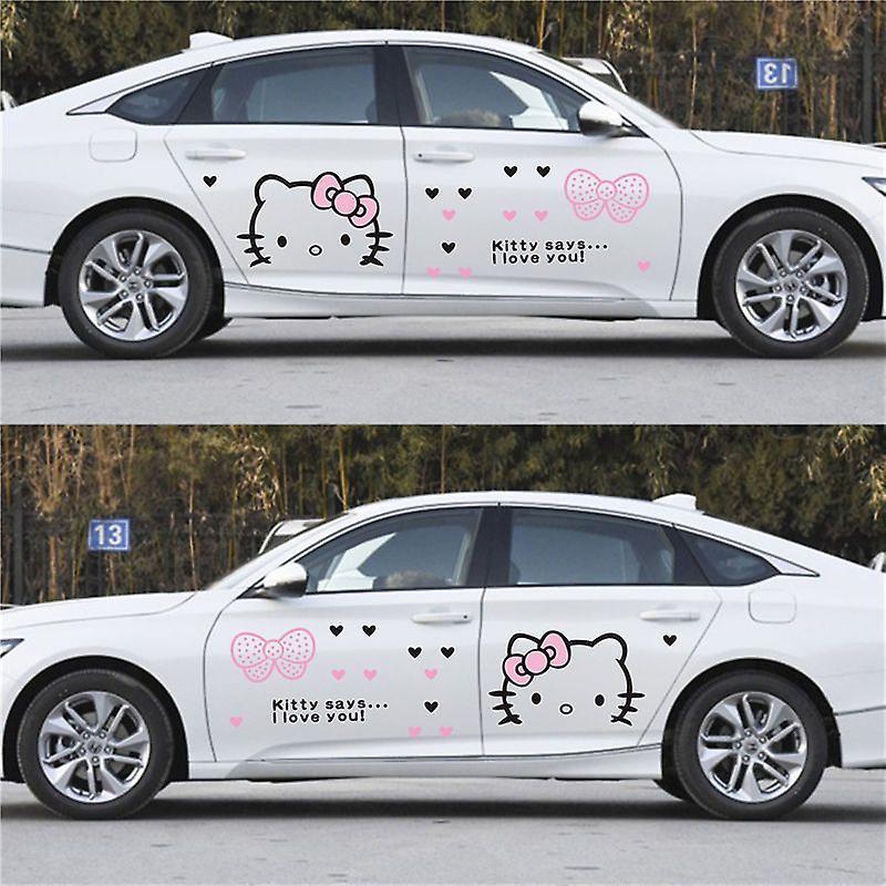 Aionyaaa Kawaii Hello Kitty Sanrios Anime Cartoon Cute Car Kt Cat Body Personality Creativity Latte Art Decorate Sticker Girl Gift 2PCS-A