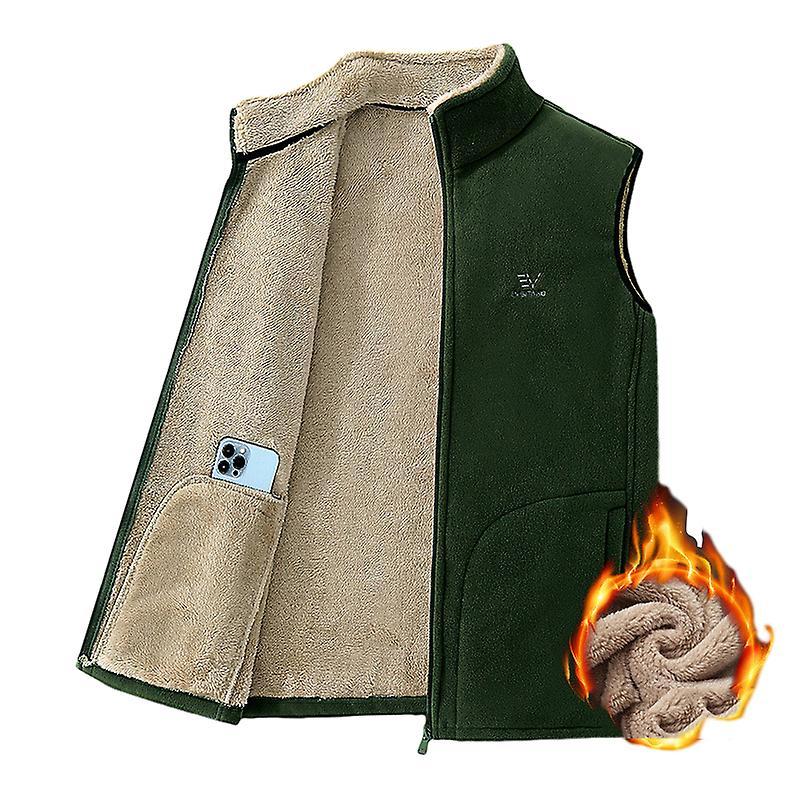 Mmcici Mens Full Zip Sweater Fleece Vest, Sherpa Lined Stand Collar Vest Green L