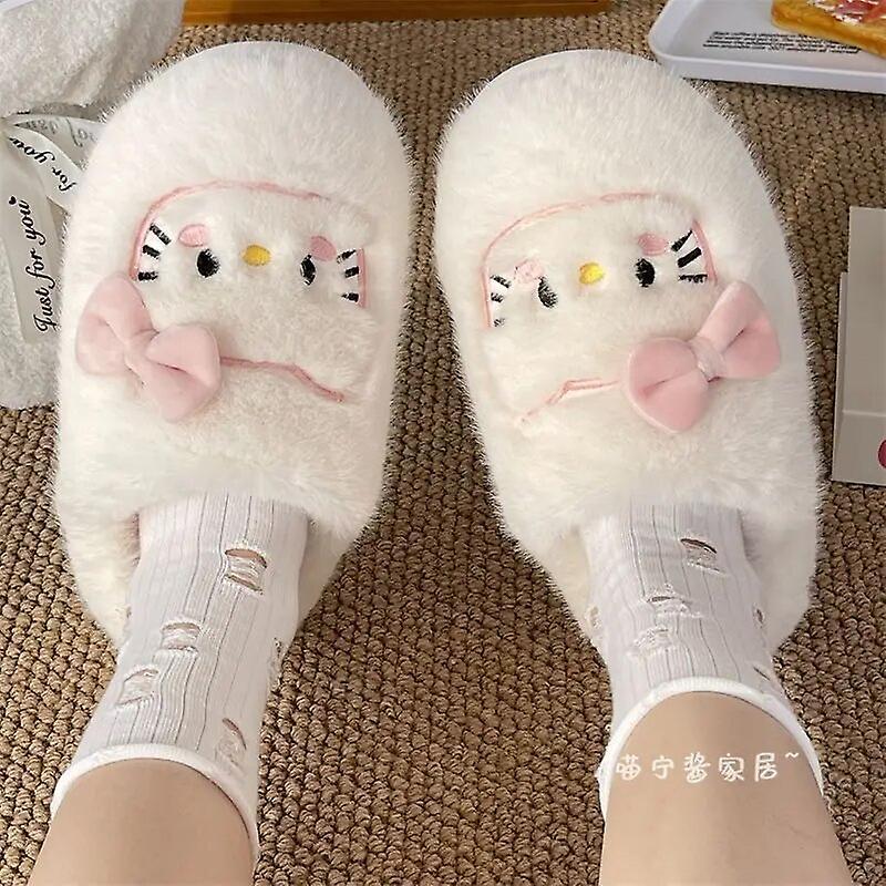 Aionyaaa Sanrio Anime Hello Kitty Women's Cotton Slippers Winter Indoor Home Thick-soled Non-slip Warm Plush Confinement Shoes Gift 38-39