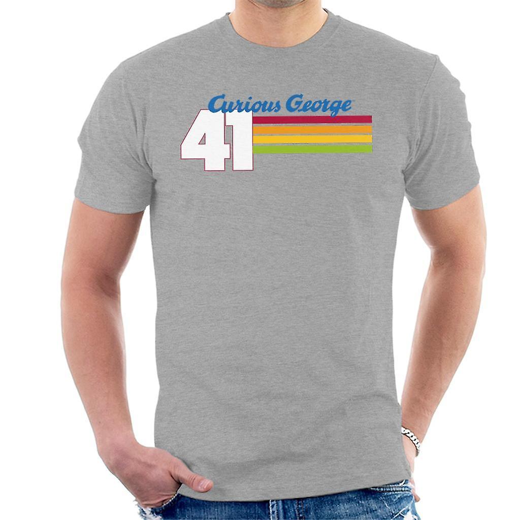 Curious George 41 Race Stripes Men's T-Shirt Heather Grey X-Large