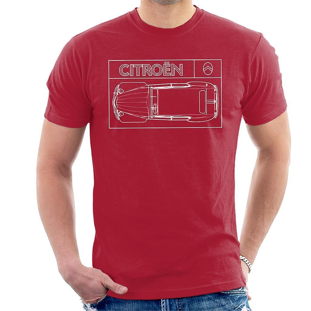 Citro�n Citroen 2CV White Diagram Top View Men's T-Shirt Cherry Red Medium