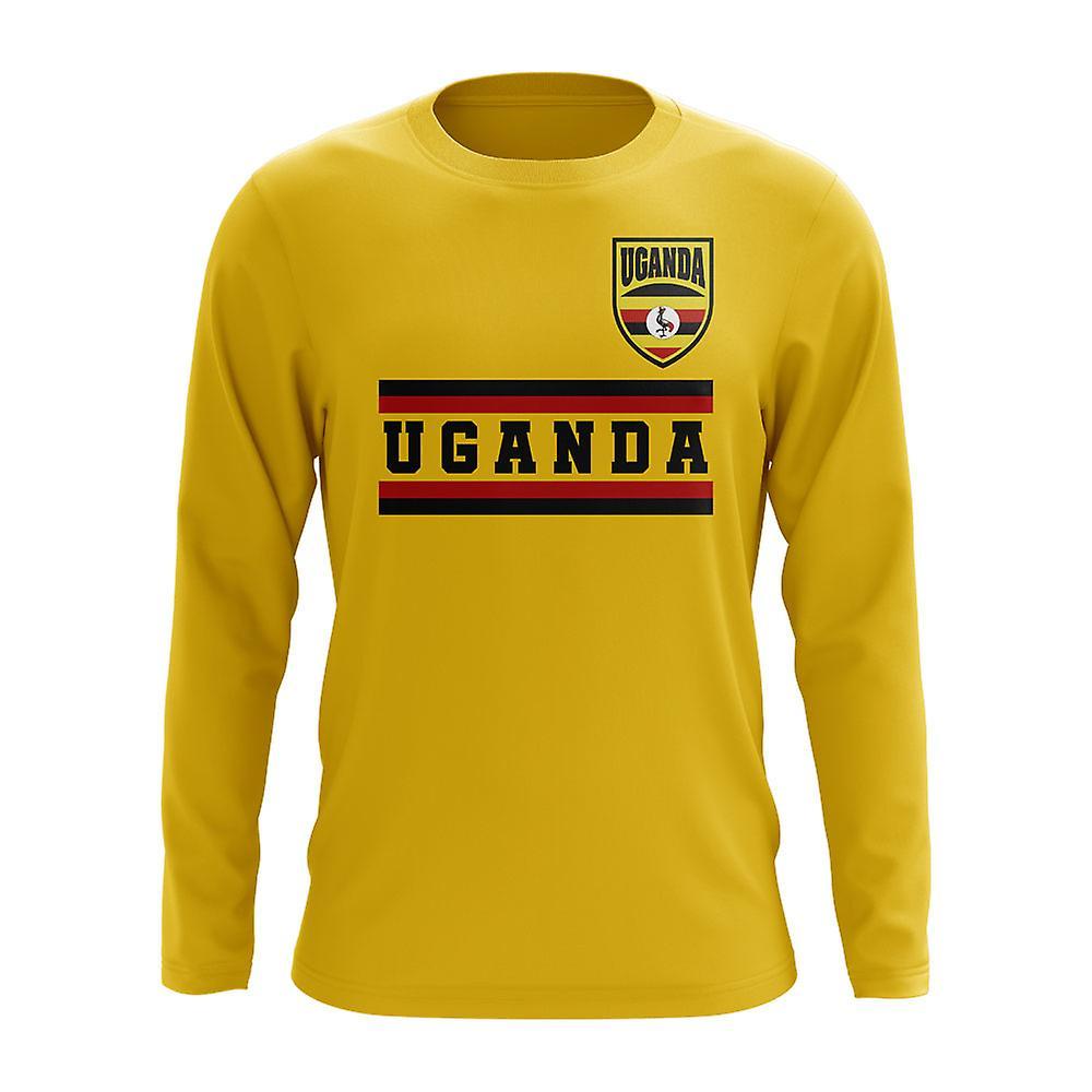 UKSoccerShop Uganda Core Football Country Long Sleeve T-Shirt (Yellow) Small (34-36 inch)