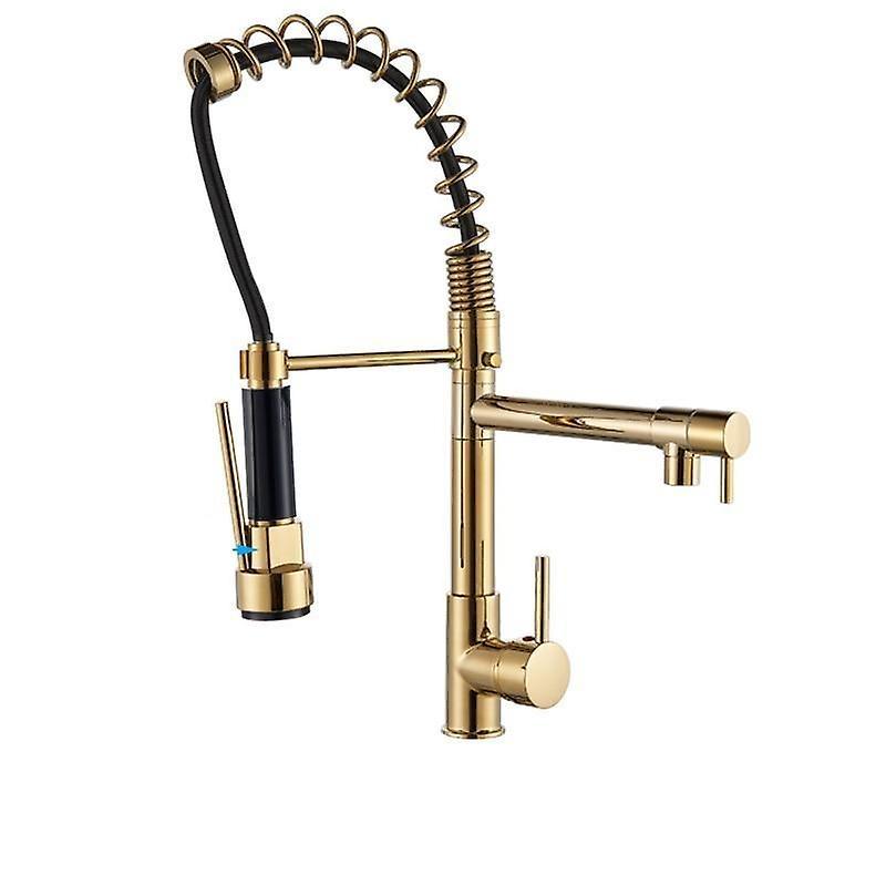 Slowmoose Quyanre Brushed Nickel Faucet - Pull Out Spray Dual Function Water Flow Swivel GOLD HEIJINPEN