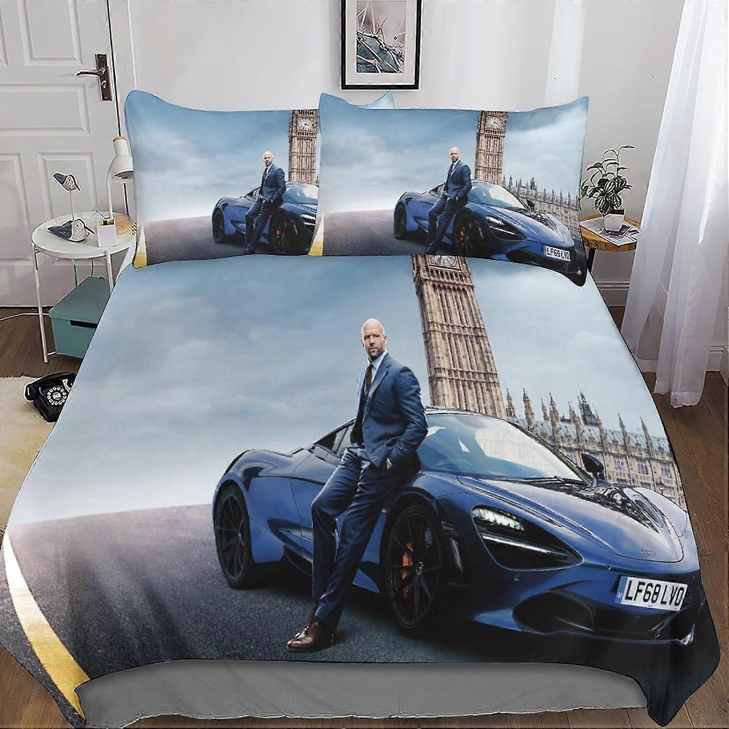 Kerota Jason Statham Duvet Cover Bedding Set 3D Star Bedding Set Bed Linen with Zipper Closure Pillowcases Microfiber 3 Pcs for Adults Kids Girls D...