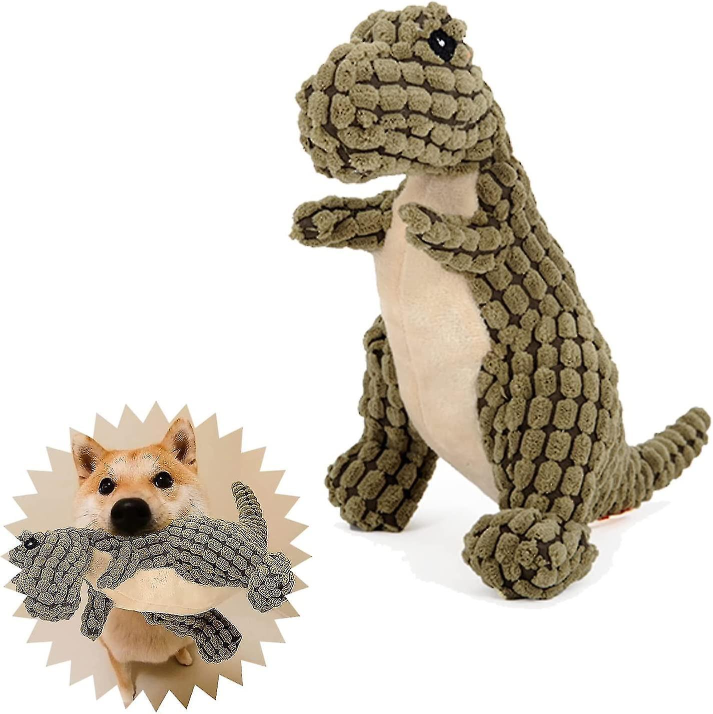 DUQI Indestructible Robust Dino, Squeaky Dog Toys For Aggressive Chewers, Unbreakable Stuffed Plush Dog Toys Aggressive Chewers, Durable Interactiv...