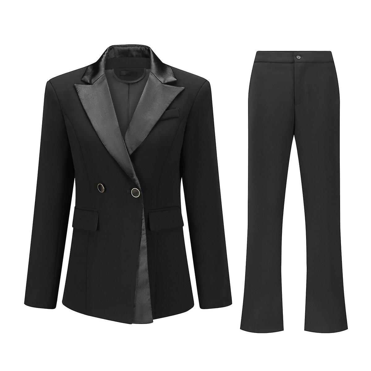 Yynuda Womens 2-piece Formal Suit Velvet Peak Lapel Blazer And Pants Black M