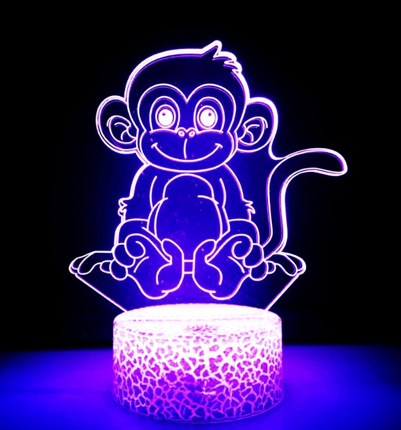 Xcy 3D Monkey Night Light Lamp Illusion 7 Color Changing Touch Table Desk Decoration Lamps Acrylic Flat ABS Base USB Cable Birthday Gift Toys