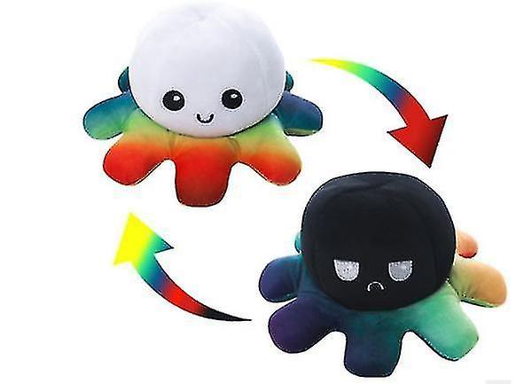 Color Plush Octopus Reversible Cute Flip Soft Toy Gift Happy Sad Pink Blue [XH White color black color