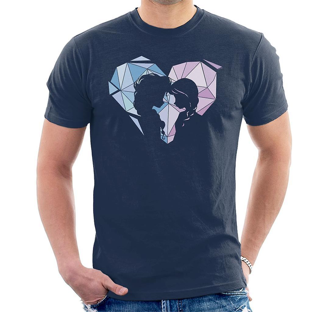 Disney Frozen Anna And Elsa Love Heart Prism Men's T-Shirt Navy Blue XX-Large