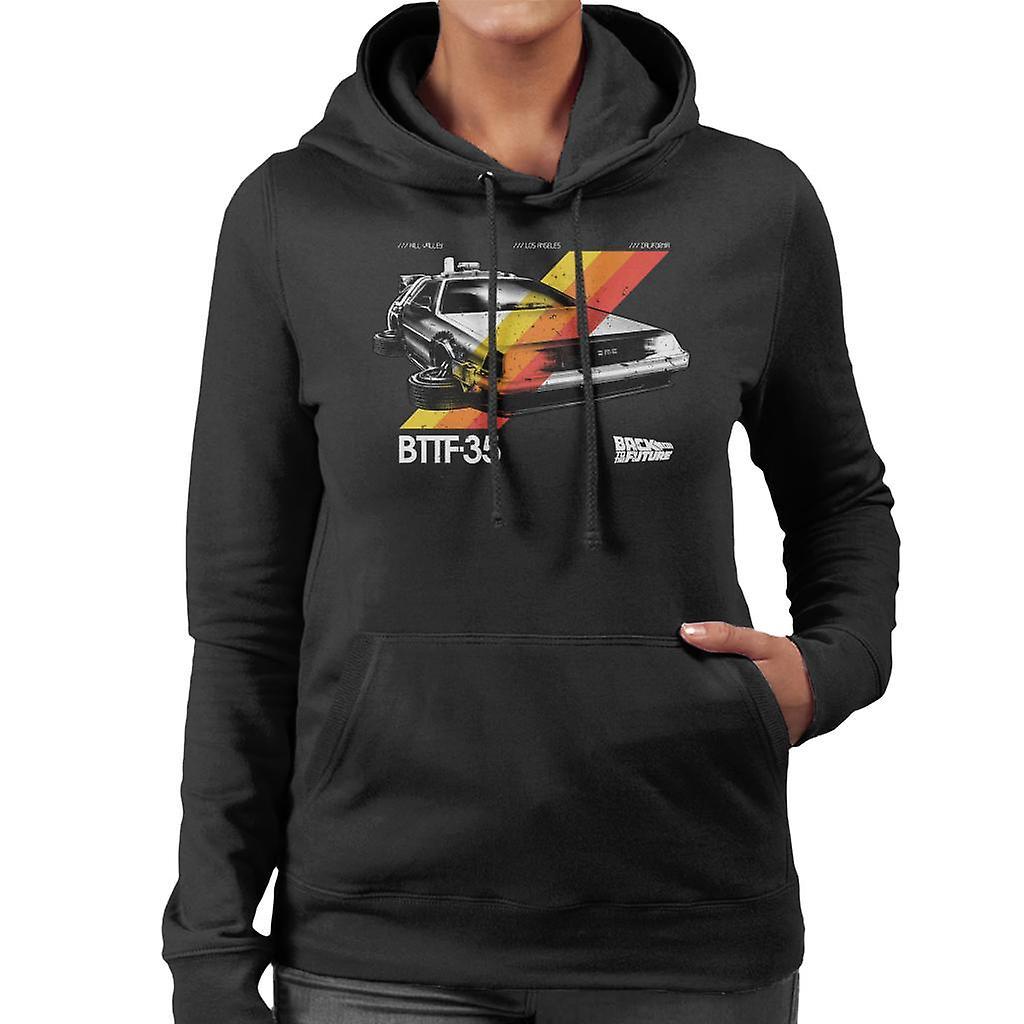 Back to the Future 35th Anniversary Delorean Stripes Women's Hooded Sweatshirt Black X-Large