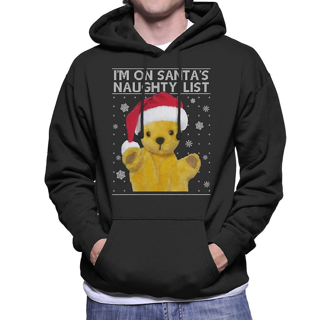 Sooty Christmas Im On Santas Naughty List Men's Hooded Sweatshirt Black Large