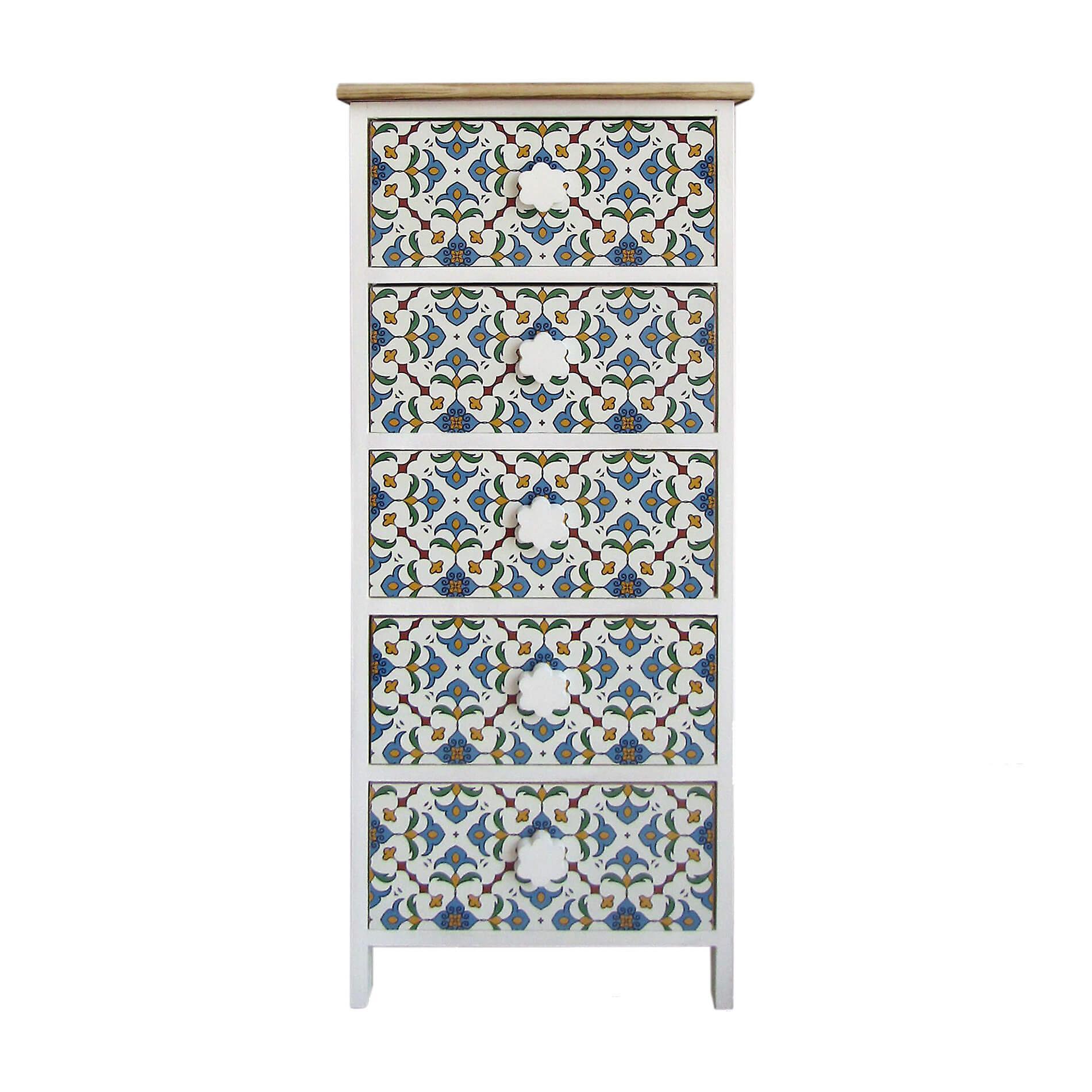 Mobili Rebecca Rebecca Furniture Chest of Drawers 5 Drawers Modern Light Wood Light White Blue 93x40x30