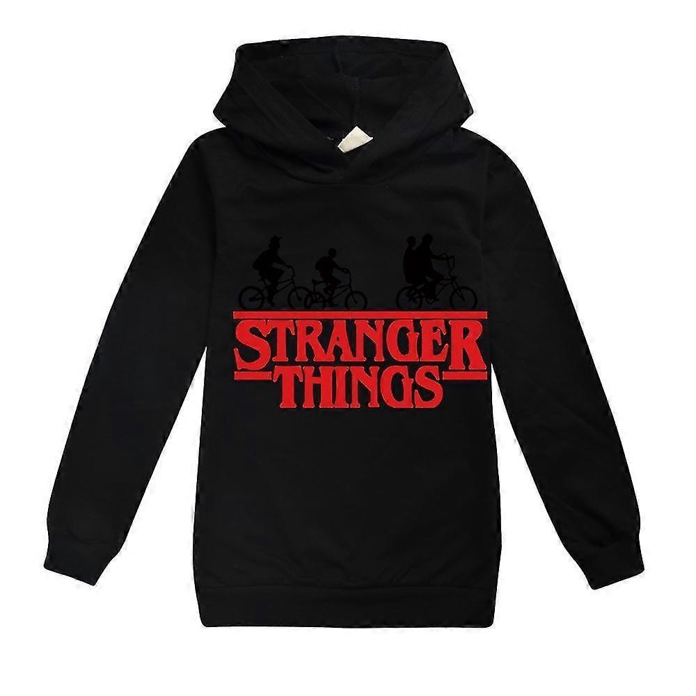 Jnnjv Stranger Things Theme Teens Casual Hoodies Long Sleeve Hooded Sweatshirt Pullover Tops Black 13-14 Years