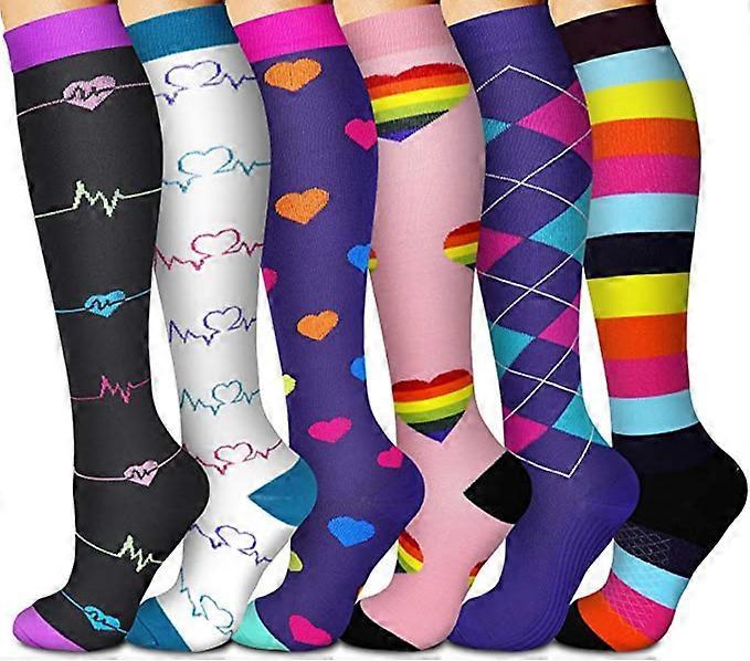 Denuotop 6 Pairs Compression Socks for Women & Men, Flight Socks Support for Sports, Running, Cycling, Travel, Nurse, Maternity C