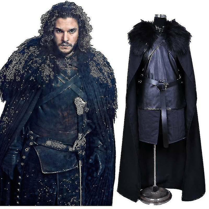 Cryin Game Of Thrones Jon Snow Costume Cosplay Men Fancy Dress Cape Set Party Outfit Black 2XL