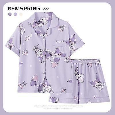 Cryin Cute Sanrioed Girls Pyjamas Mymelody Cinnamoroll Kuromi Cartoon Sleepwear Thin Summer Pajamas Short Sleeve Shorts Set Home Suit M(40-50kg) pu...