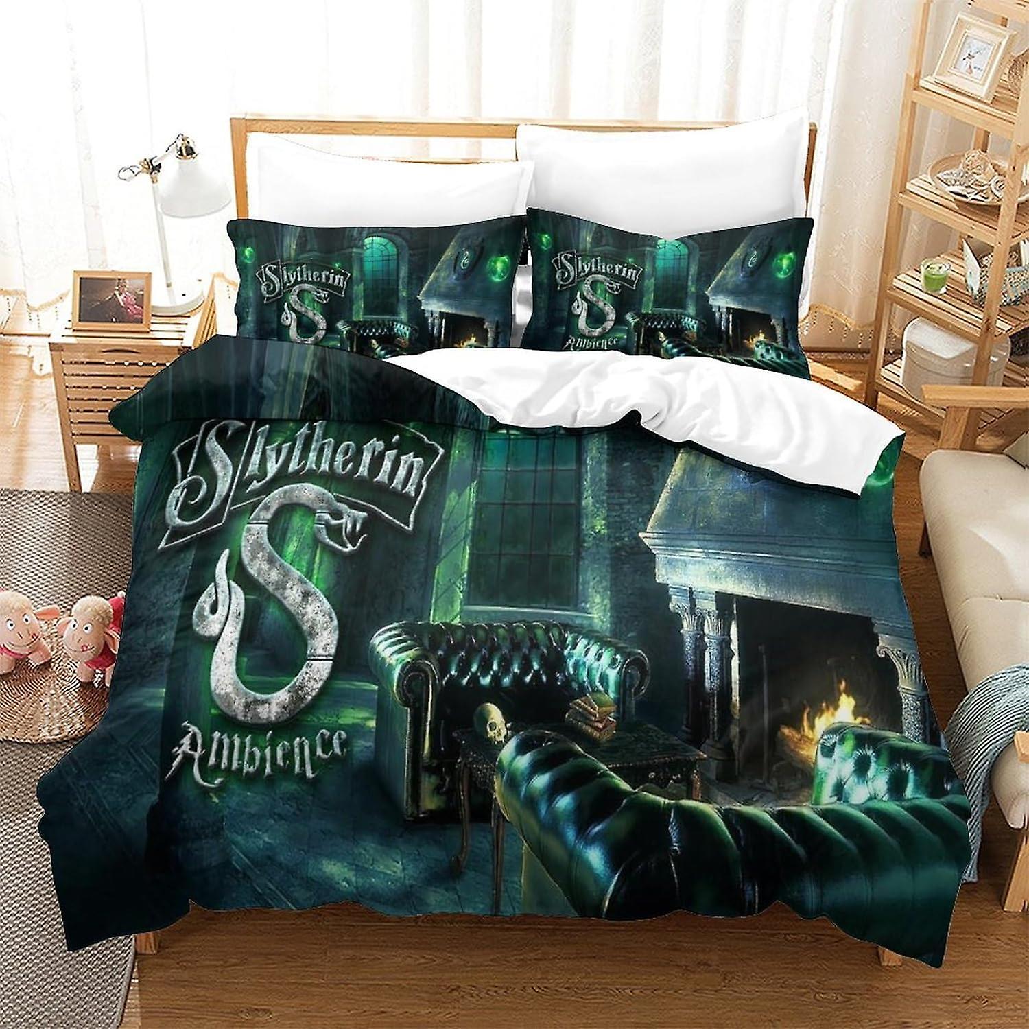 Kerota Slytherin Duvet Cover 3D Printed 3 Piece Bedding Soft Microfiber Quilt Cover with 2 Pillowcase for Kids Boys Girls Teens Double200x200cm