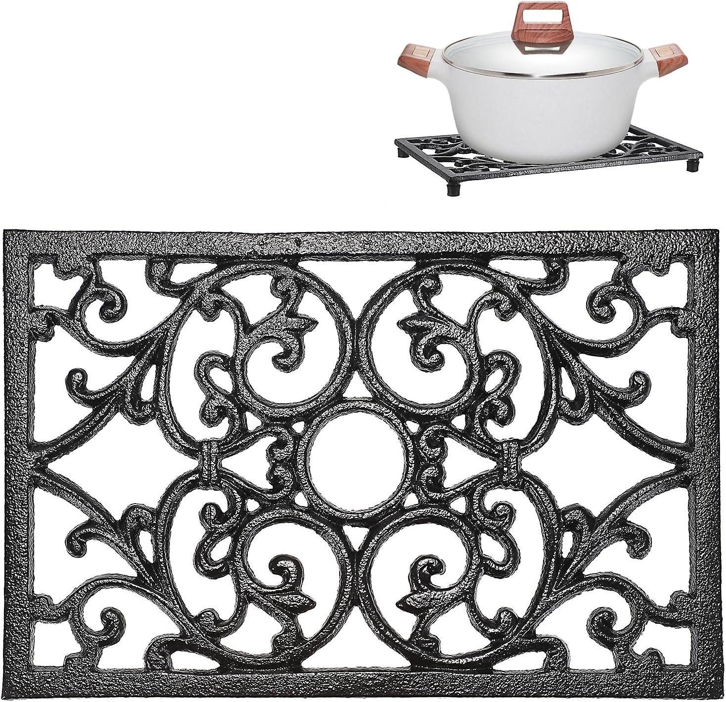 Menghui Cast Iron Trivet 9.4 x 6.1Inch Heat Resistant Iron Trivet for Hot Dish Pot Pan Plate Teapot,Rustic Cast Iron Trivet for Kitchen Dining Tabl...