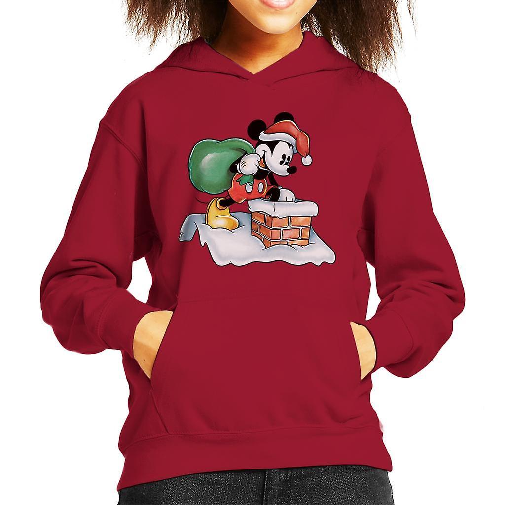 Disney Christmas Mickey Mouse Approaching Chimney Kid's Hooded Sweatshirt Cherry Red X-Small (3-4 yrs)