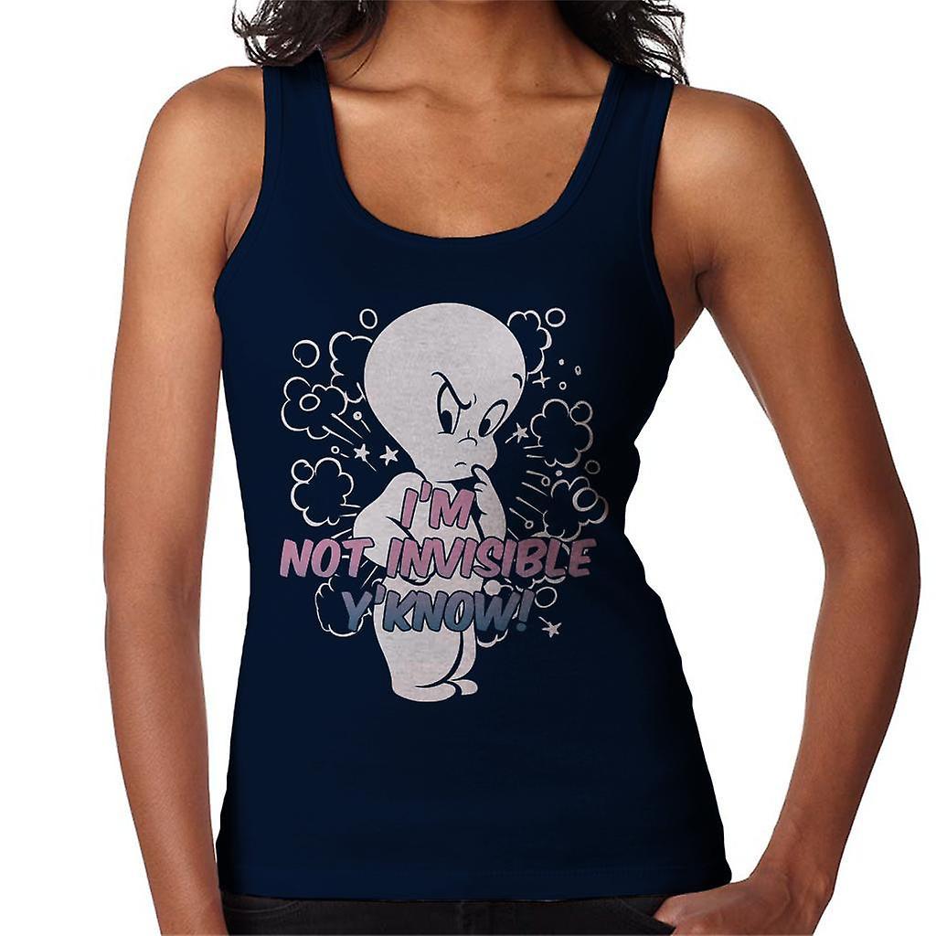 Casper The Friendly Ghost Cross I'm Not Invisible Y'Know Women's Vest Navy Blue Small