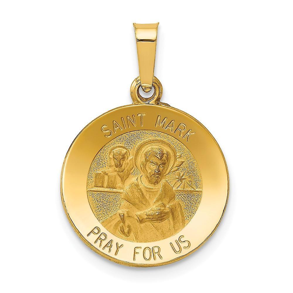 JewelryWeb 14k Yellow Gold Hollow Satin Back Engravable Polished and Satin St. Mark Medal Pendant Necklace Measures 22x15mm Wide Je