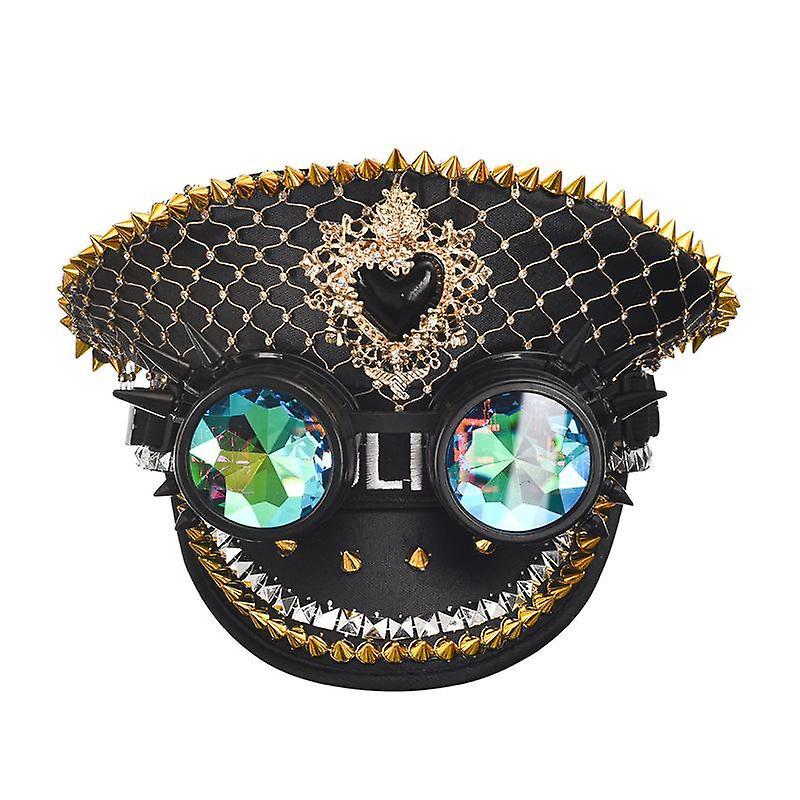 Moye Unisex Burning Man Hats Sequin Steampunk Hats with Goggles Black