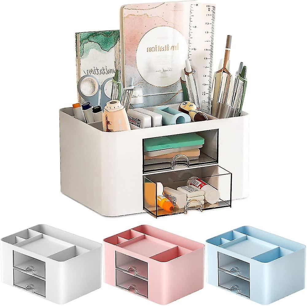 Tianzun Desk Organiser, Plastic Table Organiser With Drawer, Pen Holder For Pens, Office, Home, School White