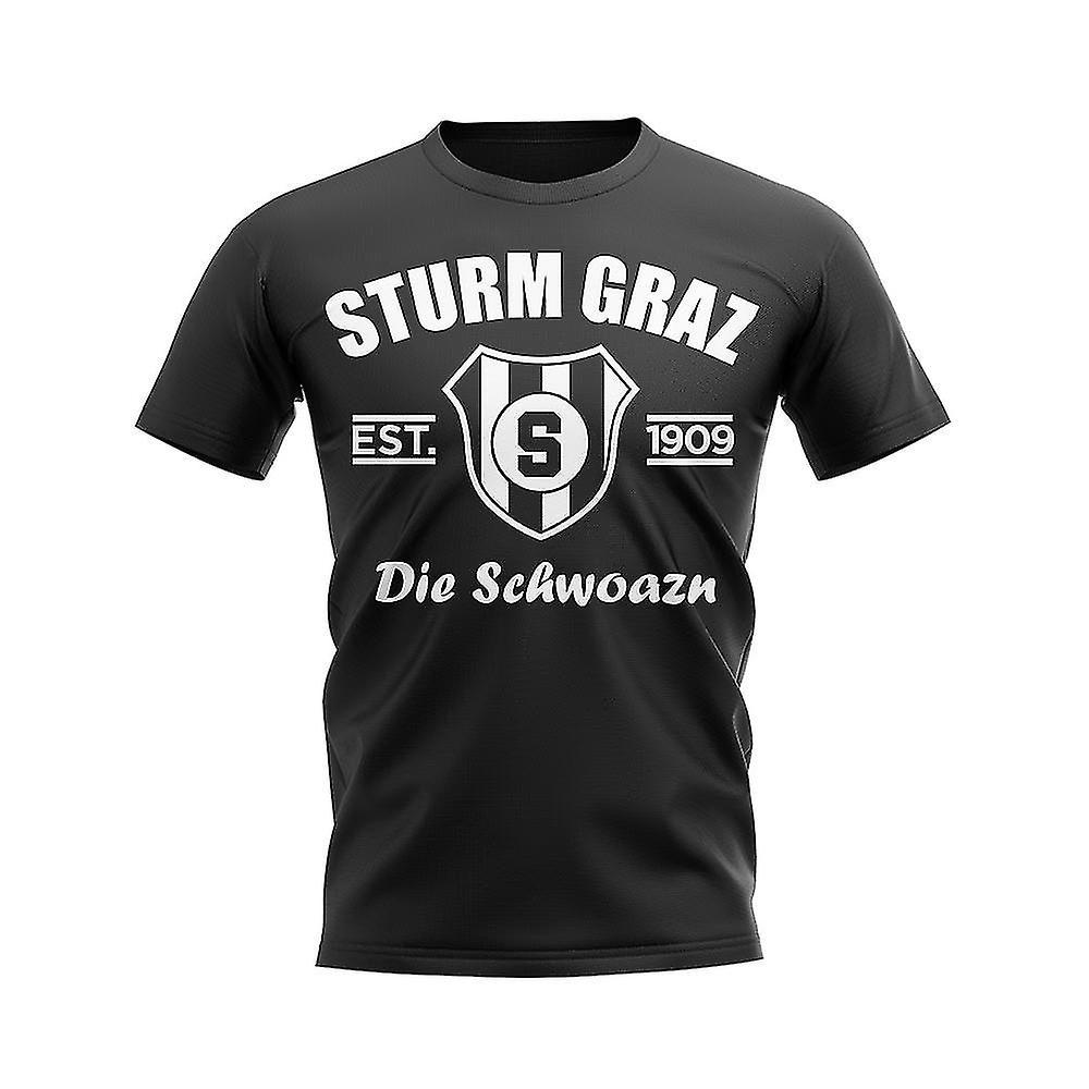 UKSoccerShop Sturm Graz Established Football T-Shirt (Black) XSW