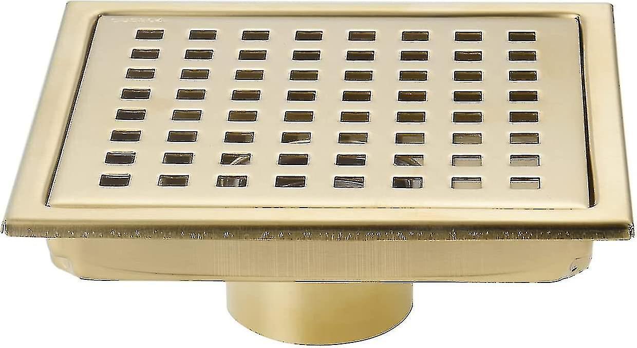 Pigeon Square Shower Floor Drain Brushed Gold 6 Inch, Grille With Removable Cover, Sus304 Stainless Steel Brushed Gold