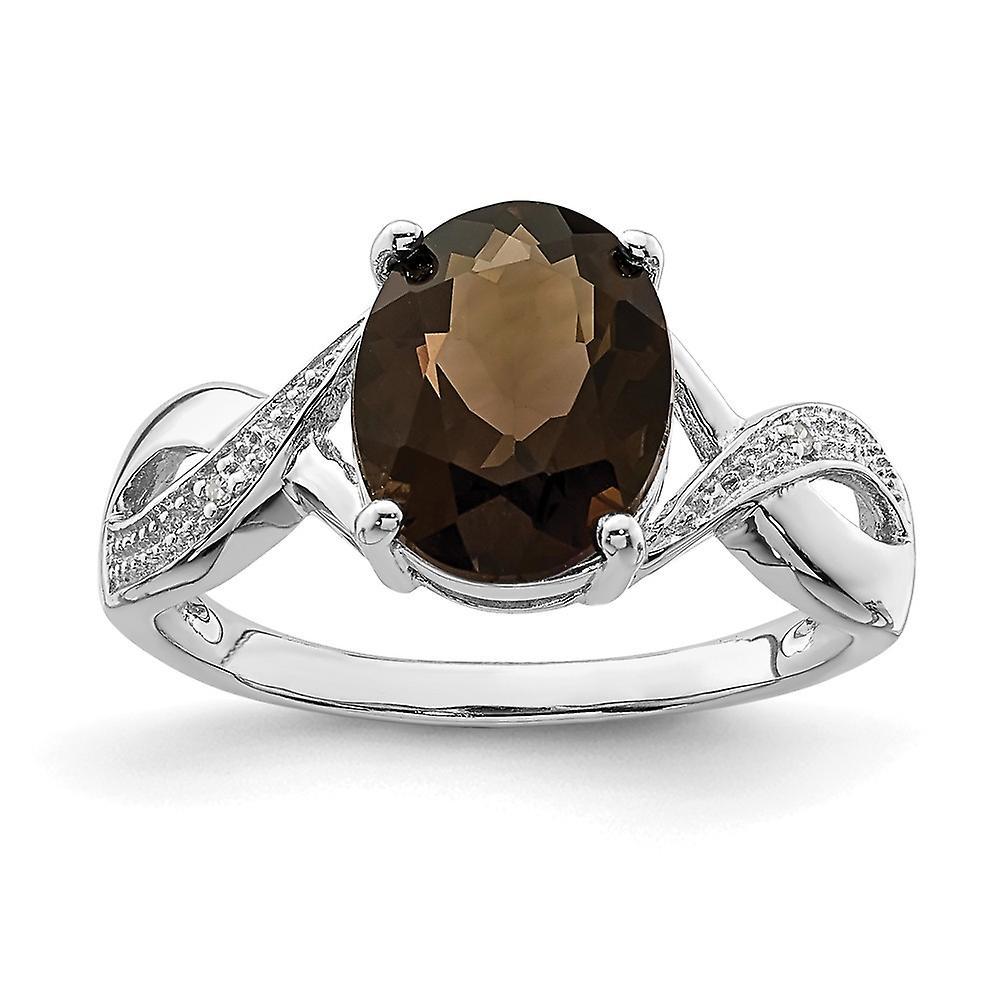 JewelryWeb 925 Sterling Silver Oval Polished Rhodium Smokey Quartz and Diamond Ring Measures 2mm Wide Jewelry Gifts for Women - Rin 7