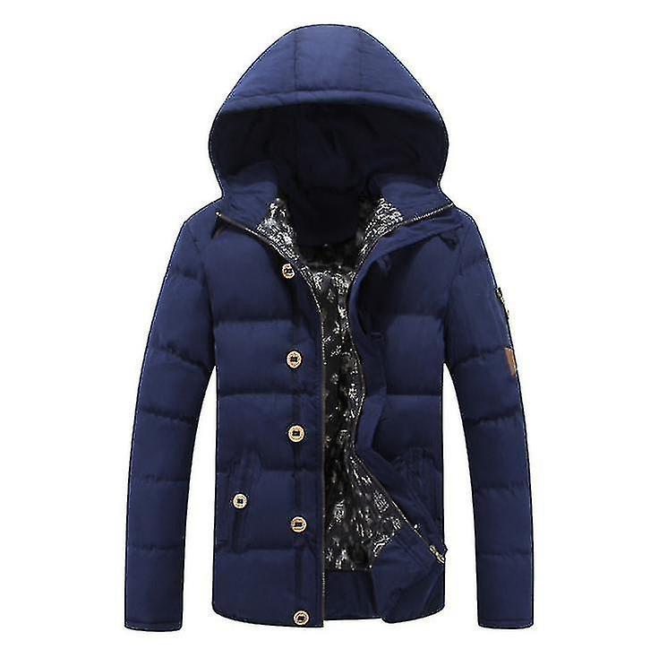 Yesfit New Men's Thick Cotton-padded Jacket Youth Padded Jacket Stand-up Collar Hooded Winter Warm Men's Clothing blue M