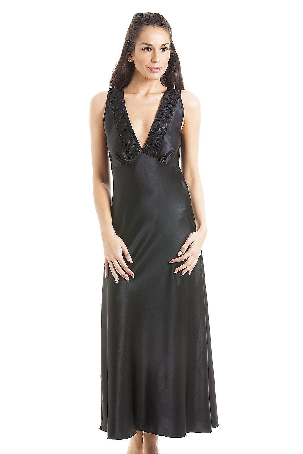 Women's Camille Luxury Black Lace Satin Chemise 14-16