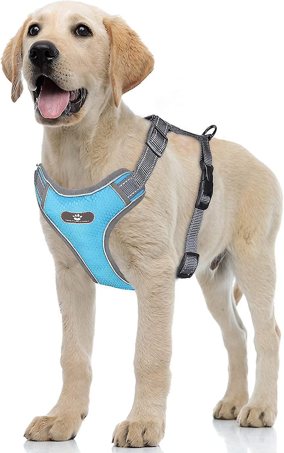 Tianzun Anti Traction Dog Harness, Reflective Adjustable Dog Vest, Soft Mesh Padded Vest For Small Medium Large Dog Light blue L