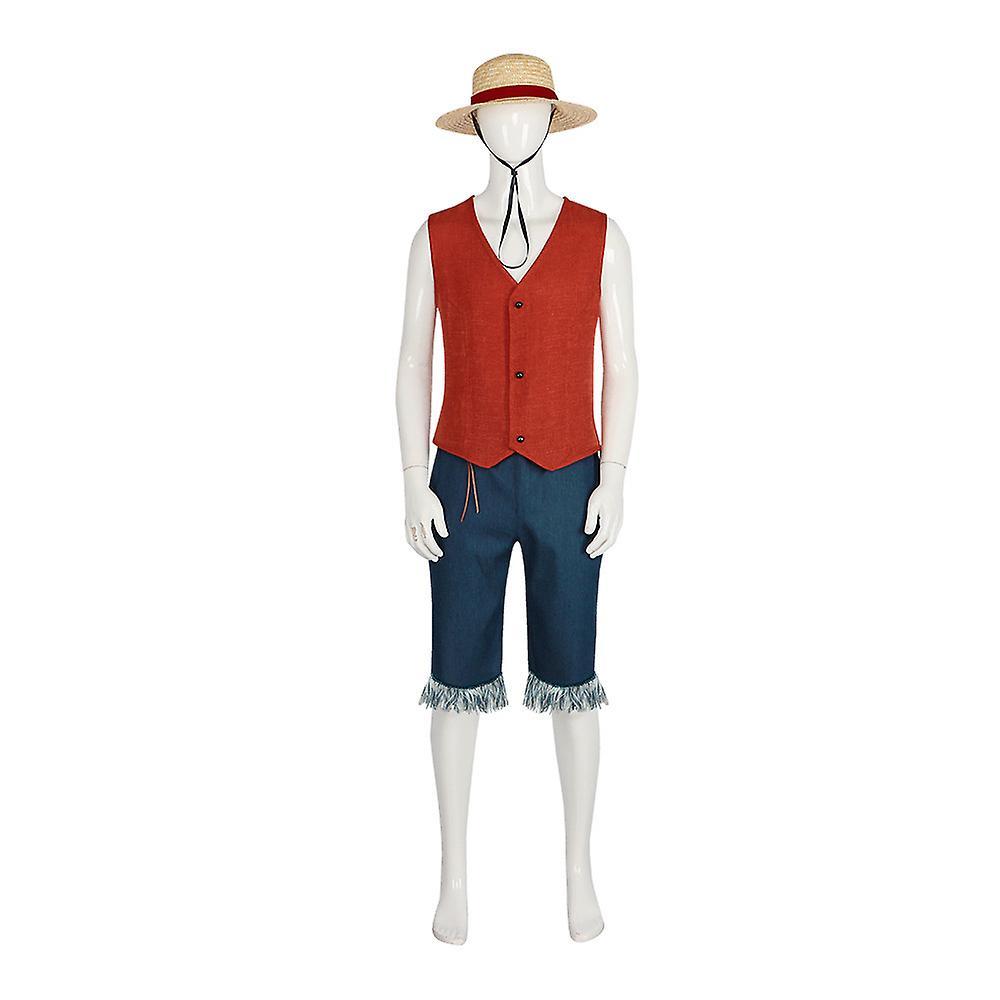 Sevenday Halloween Monkey D Luffy Costume Anime One Piece Luffy Cosplay Vest Top Pants Hat Rope Outfits For Fans 3XL