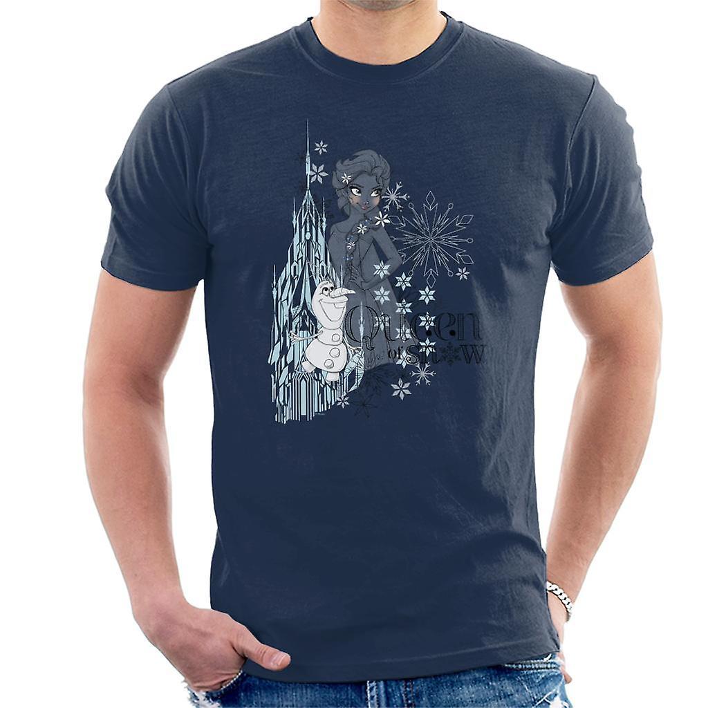 Disney Frozen Elsa Queen Of Snow And Olaf Montage Men's T-Shirt Navy Blue X-Large