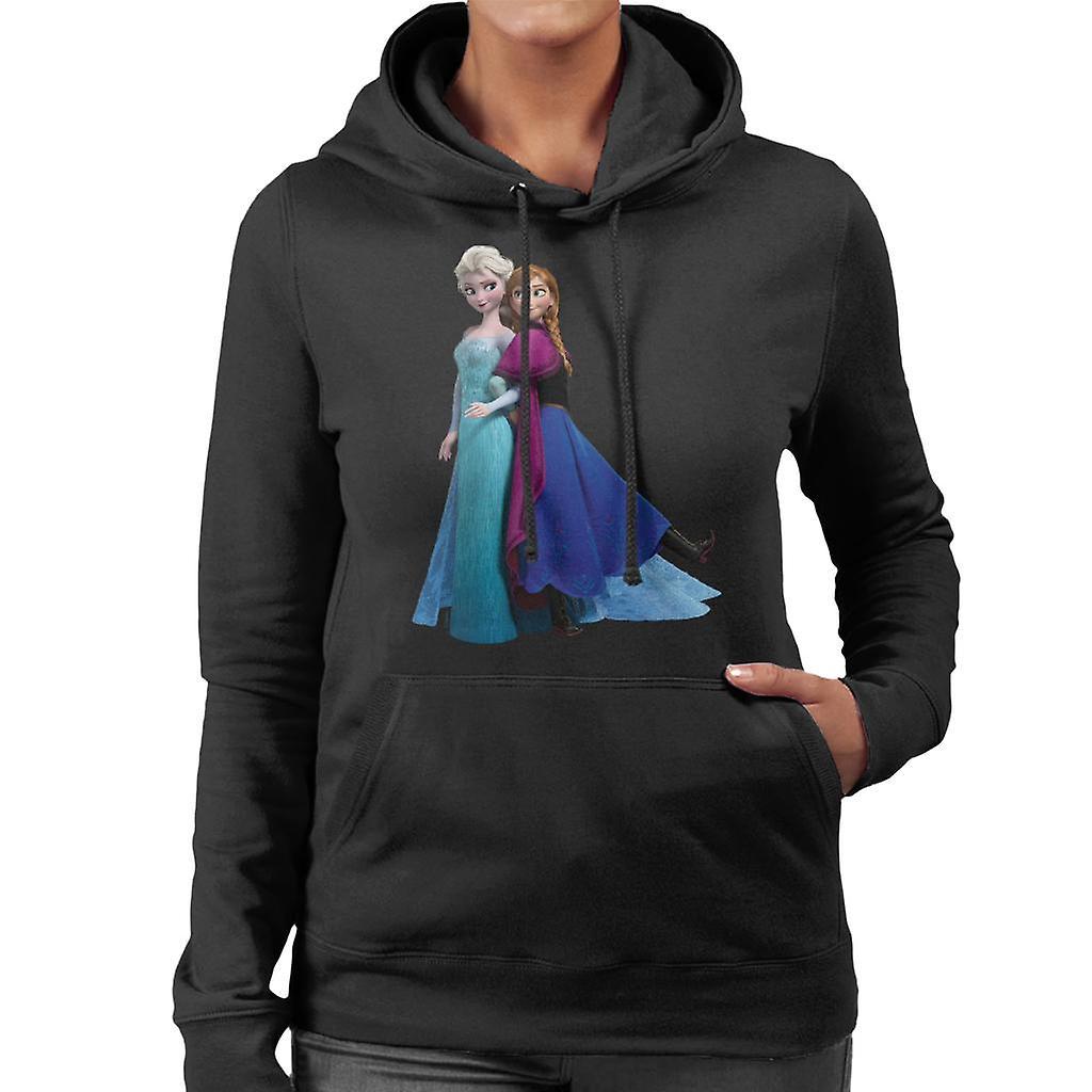 Disney Frozen Anna And Elsa Linked Arms Women's Hooded Sweatshirt Black Medium