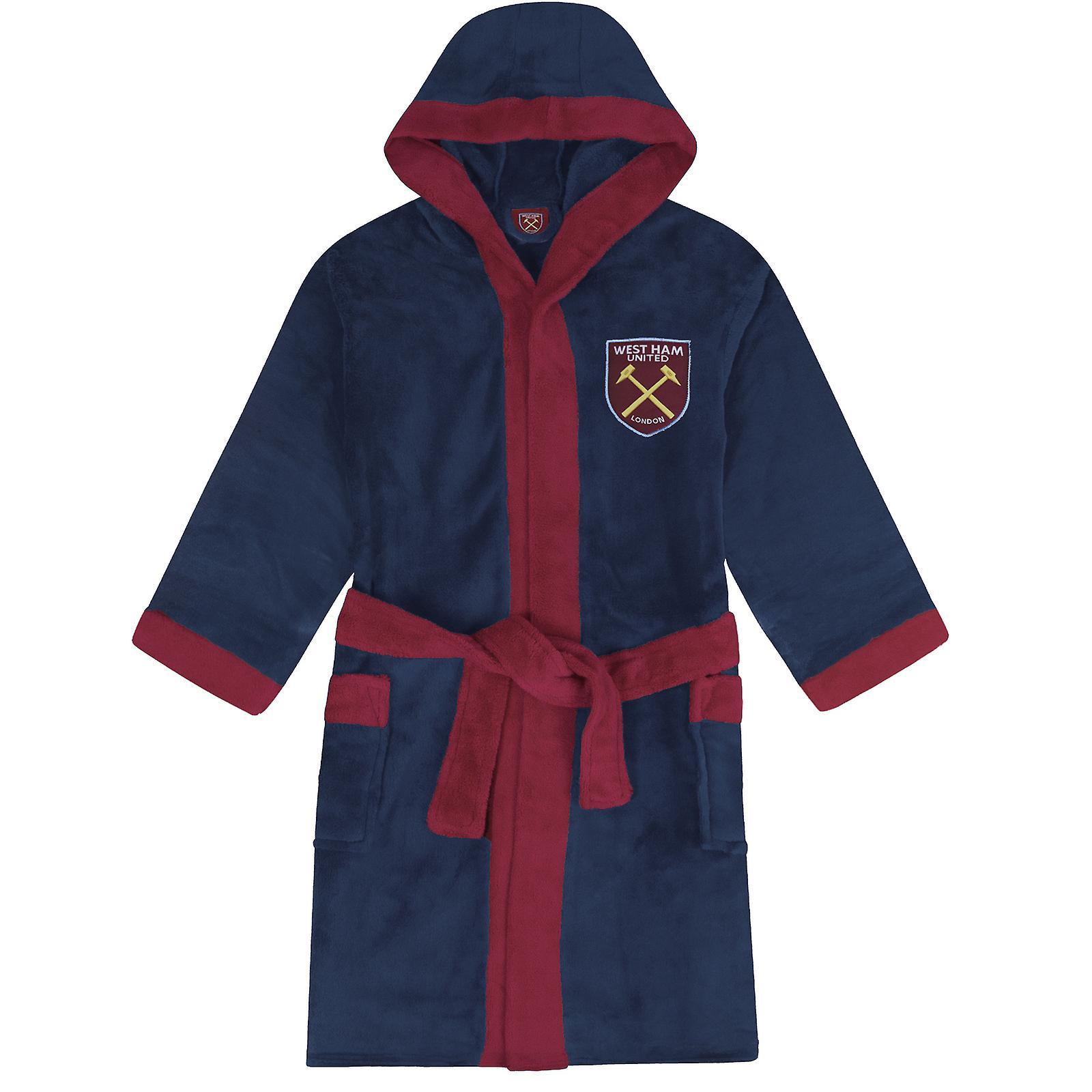 West Ham United FC West Ham United Boys Dressing Gown Robe Hooded Fleece Kids OFFICIAL Football Navy Blue 13-14 Years