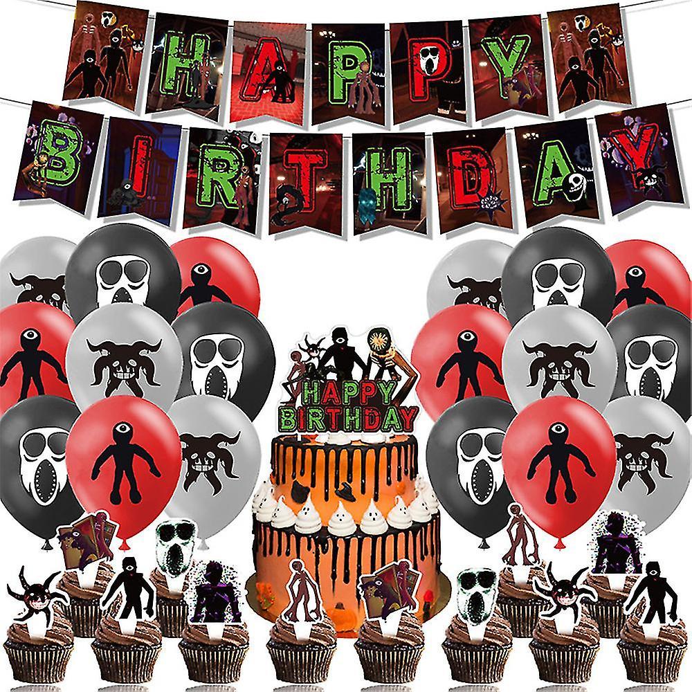 Mingerda Roblox Horror Game Doors Theme Party Supplies Decoration Set Banner Cake Cupcake Toppers Balloons Kits